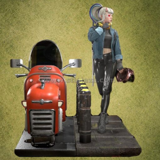 Cyberpunk Girl and motorcycle STL