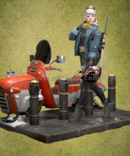 Cyberpunk Girl and motorcycle STL